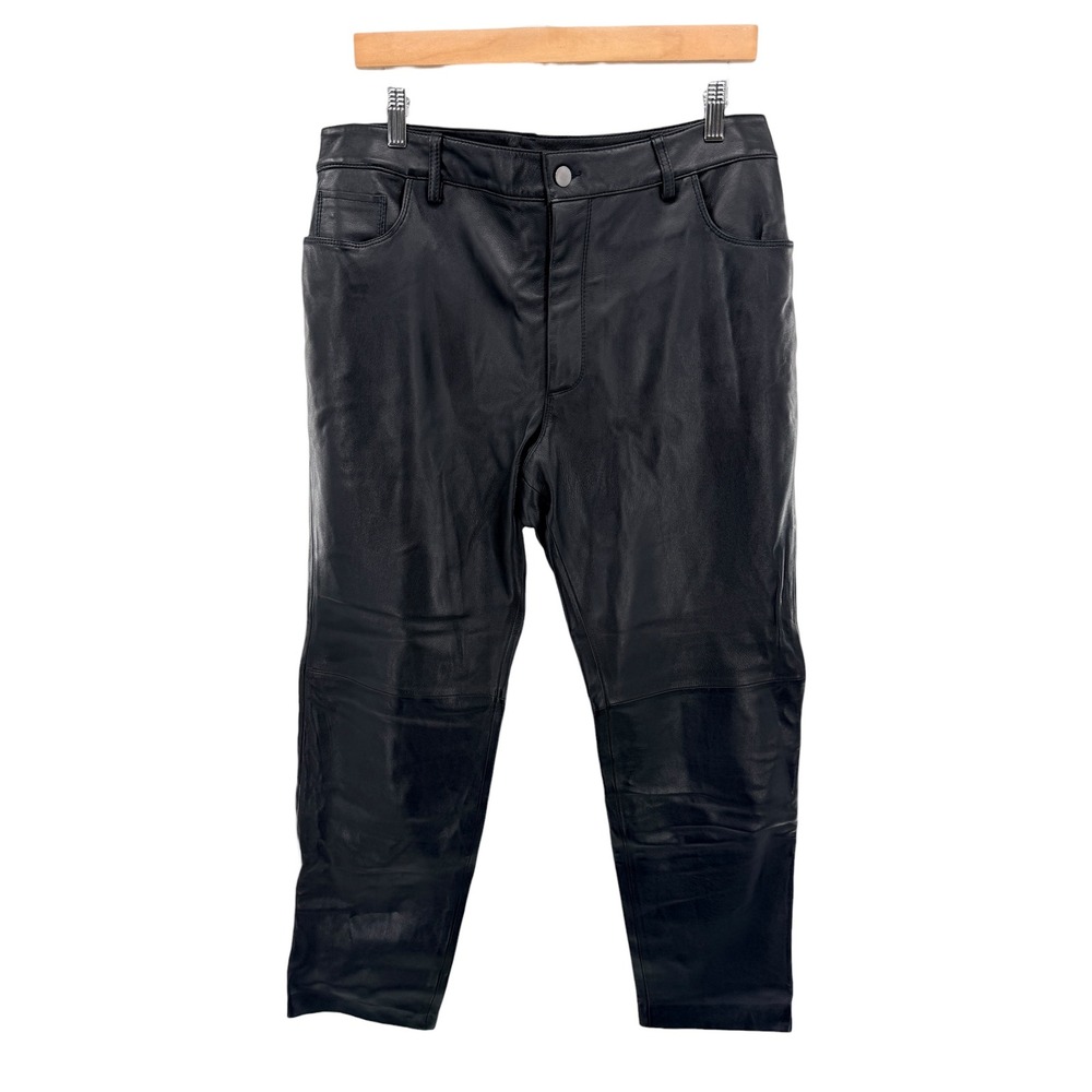 Gianni Bini Sasha Straight Leg High Rise Genuine Leather Pants Black Size 12 NWT
